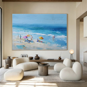 Hand Painted Oil <b>Canvas</b> Art Seascape Beach Scene Impressionist Style With <b>Frame</b> Indoor Decor - Product Image 3