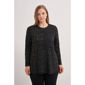 Chemise en tricot à imprimé léopard - Haut d'hiver décontracté à manches courtes - Khaki - Product Image 5