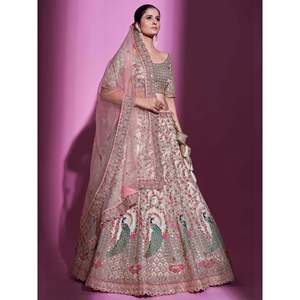 Magnífico Traje de Novia de Lentejuelas Crema con Tela Suave - Lehenga Choli - Product Image 2