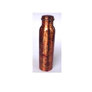 Botella de agua de cobre de alta calidad con acabado de patrón floral de espejo para beneficios de salud Botella de agua de yoga Botella de agua Ayurvédica - Product Image 1
