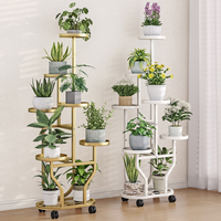 Étagère de présentation pour salon, 5 niveaux, en métal, pour plantes d'intérieur, style européen, avec roulettes