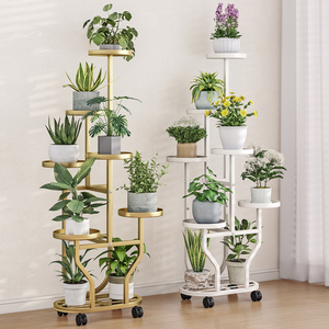 Bán Sỉ Phòng Khách Hiển Thị Giá 5-Tầng Trong Nhà Kim Loại Nhiều Hoa Kệ Châu Âu-Phong Cách Nhà Máy Đứng Lưu Trữ Kệ Với Bánh Xe - Product Image 4