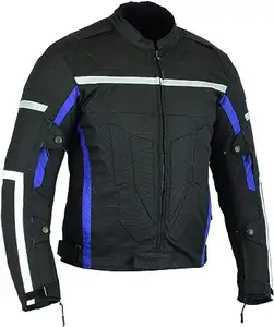 摩托车装甲男装，带保护罩CORDURA防水夹克黑色/蓝色