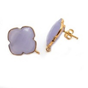 มาใหม่ลาเวนเดอร์ Chalcedony พลอยสตั๊ดพลอย925สเตอร์ลิงเงินโคลเวอร์รูปร่างต่างหู - Product Image 1