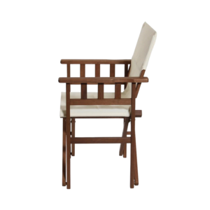 Luxury Solid Teak Round <b>Dining</b> Table Set with Canvas Armchairs Modern Outdoor Resort Furniture - Product Image 3