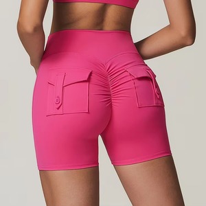 Pantalones cortos de gimnasio de cintura alta para mujer, pantalones cortos de yoga transpirables con bolsillos, logotipo personalizado - Product Image 4