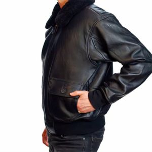 Chaqueta de vuelo de cuero para hombre de alta calidad con estilo de Aviador clásico y forro de piel extraíble, ideal para uso en invierno y al aire libre - Product Image 5