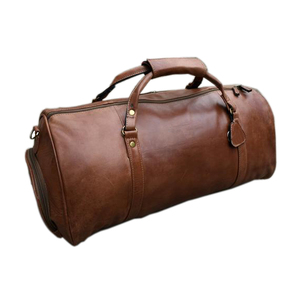 Vente en gros Sac de sport en cuir véritable noir unisexe personnalisé avec fermeture à glissière spacieuse de style occidental - Product Image 2