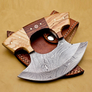 Cuchillo Ulu de Acero de Damasco con Mango Ergonómico y Hoja Curva Multiusos para Cocina Casera, Uso Comercial y Cocina al Aire Libre - Product Image 3