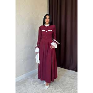 Vestidos al por Mayor con Detalles Plisados en Color Borgoña - Product Image 2