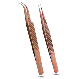 OEM prix de gros personnalisé en acier inoxydable pointe inclinée extension jeu de pinces à cils volume lisse poignée diamant - Product Image 1