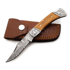 Venta caliente personalizable cuchillo de bolsillo de acero de Damasco para la caza al aire libre Camping supervivencia plegable con mango de madera soporte OEM - Product Image 2