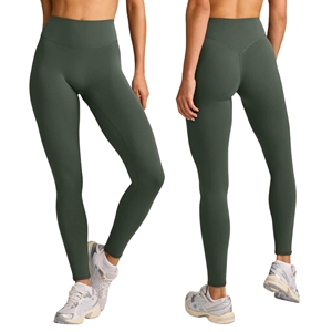 Leggings de yoga taille mi-haute unis pour femme, dos croisé en V, effet push-up, anti-odeur, sans couture frontale, pour le sport et l'entraînement - Product Image 1