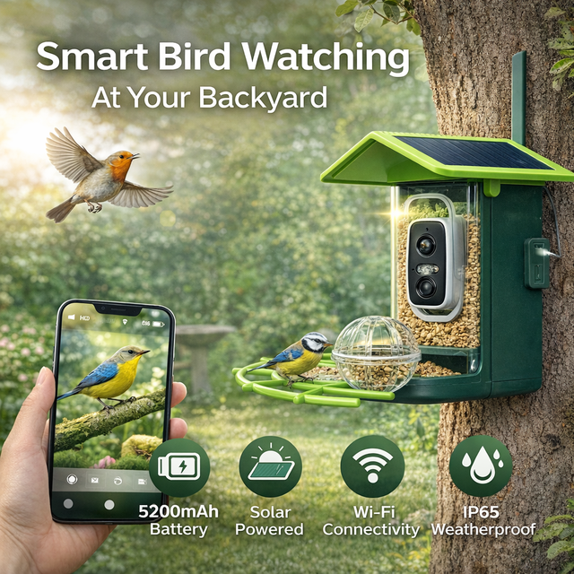 Wild Bird Feeder AI Identify Solar Power IP65 Smart Humming Bird Feeder with Camera
