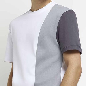Camiseta de diseño con estampado de bloques de 3 colores para hombre y mujer de alta calidad con tu propia marca, Camiseta con estampado de etiquetas de cuello - Product Image 5