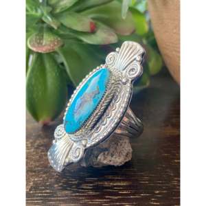 Anillo de Joyería Fina Hecho a Mano por los Navajo, Turquesa Kingman y Plata de Ley, Estilo Elegante para Uso Diario, Talla 6 - Product Image 4