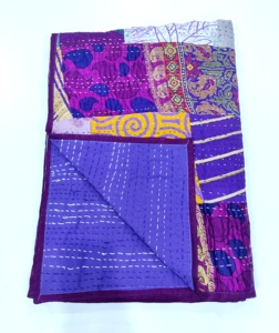 Bohème réversible Gudri couette multicolore Floral soie Patchwork brodé couvre-lit indien Kantha couette pour la décoration intérieure Double - Product Image 6