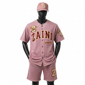 Conjunto de béisbol para hombre de alta calidad, malla de poliéster suave y transpirable, conjunto deportivo rosa con logo bordado, conjunto de pantalones cortos para hombre. - Product Image 6