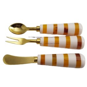 Brillante Acero inoxidable personalizado con cubiertos dorados y resina/mango de mármol para cocina hoteles restaurante Navidad cubiertos de lujo - Product Image 1