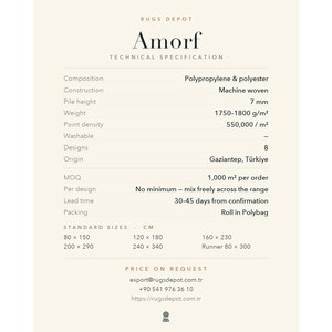 พรมโพลีโพรพิลีนและโพลีเอสเตอร์ขายส่ง รุ่น AMORF AR008 สีครีม ผลิตด้วยเครื่องจักร แบบตุรกี สำหรับห้องนั่งเล่น โรงแรม และโครงการต่างๆ - Product Image 4