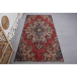 <b>Vintage</b> Turkish <b>Rug</b> 3.6 X 7 ft Red Beige Patchwork Design Large Area Woolen Area <b>Rug</b> for Hallway Rectangle Room Bedside <b>Rug</b> New - Product Image 1