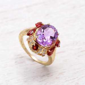พลอยอเมทิสต์และโกเมน925ตัดเหลี่ยมเพชรพลอยแหวนเงินสเตอร์ลิงแหวนตั้งค่าแหวนเงินเครื่องประดับที่ดีสีชมพูคอลรูริน - Product Image 4