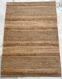 Alfombra hecha a mano de yute tejida moderna de diseñador con múltiples texturas, alfombra antideslizante con patrón de rayas, alfombrilla para puerta con técnica de tejido plano para uso doméstico - Product Image 6