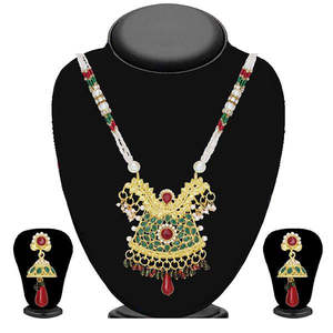 Soha Fashion Green Pota Stone <b>Fine</b> <b>Jewelry</b> <b>Set</b> Elegant Necklace and Earrings Combo - Product Image 1