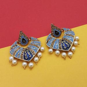 Pendientes colgantes Kriaa de piedra austriaca azul Meenakari, Pendientes colgantes religiosos clásicos, pendientes de gota en forma de flor de perla PARA EL Parties-1314237G - Product Image 1