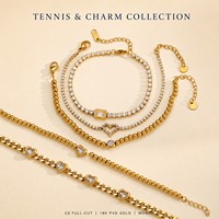 Bracelet Tennis Iced Out en Acier Inoxydable Plaqué Or 18K avec Zircons Cubiques pour Femme – Luxe Léger, Vente en Gros