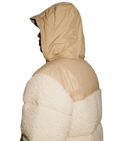 Blouson matelassé Sherpa pour homme avec logo personnalisé, col montant, pour l'extérieur, à capuche, rembourré, tissé, fermeture éclair, patchwork à pois, collection automne