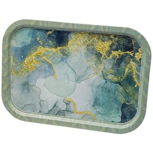 Plateau en bois rectangulaire moderne de 285x400mm Plateau de service décoratif en marbre bleu avec design fantaisie - Product Image 1