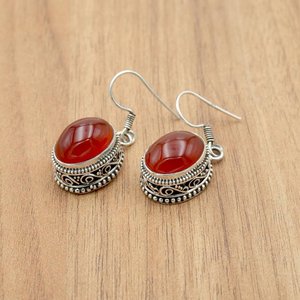 Boucle d'oreille en argent sterling 925 avec pierre précieuse Onyx rouge Cadeau de boucle d'oreille fine faite à la main pour sa E0013-GS - Product Image 2