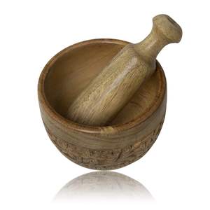 Juego de mortero y mortero de madera hecho a mano, molinillo de especias de hierbas de estilo rústico Natural, mezclador Masala, cuenco de maceración Kharal Manual, condimentos - Product Image 3