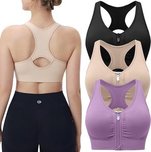Soutiens-gorge de sport zippés pour femmes sans fil rembourré Racerback soutien moyen soutiens-gorge athlétiques pour l'exercice de Yoga solide respirant - Product Image 1