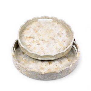 Bandeja Redonda Moderna de Nácar, Bandeja de Servicio Natural, Bandeja de Concha para la Hora del Té, Hecha Directamente en Vietnam - Product Image 1
