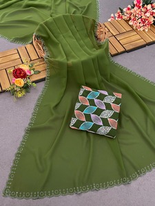 Ấn Độ nặng mịn georgette Saree với tay khối in dịp đặc biệt sử dụng Ấn Độ nhà sản xuất Ấn Độ Pakistan quần áo - Product Image 5