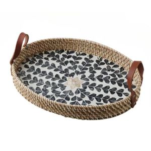 Producto de tendencia caliente, fregona de ratán, bandeja ovalada con mango de cuero, diseño variado para mesa, café y artículos de cocina de Vietnam - Product Image 3