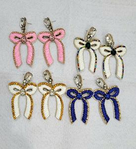 Bow Design Raffia Embroidered <b>Earrings</b> From India <b>Handmade</b> <b>Earrings</b> for Women and Girls Fashion Jewelry <b>Earrings</b> - Product Image 4