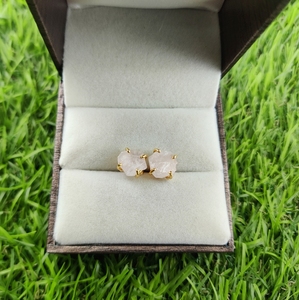 Natural Raw Rose Quartz Stone Size8-10mm Gold Vermeil 925 Sterling Silver Prong Set <b>Stud</b> <b>Earring</b> Natural Healing Crystal <b>Earring</b> - Product Image 2