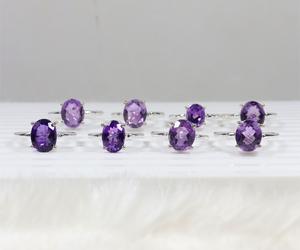 แหวนชุบเงินอเมทิสต์เหลี่ยมเพชรพลอยทำมือสำหรับเด็กผู้หญิงของขวัญครบรอบปีที่สมบูรณ์แบบสำหรับแฟนสาว/ภรรยางานแต่งงาน - Product Image 5