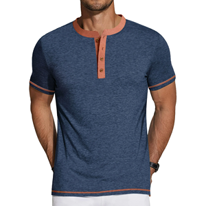 OEM Conception de logo personnalisé pour hommes 100% coton T-shirt gris clair col en O manches courtes respirant bouton côtelé grande taille couleur contrastée - Product Image 6