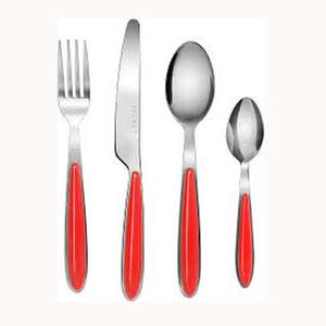 Nuevo diseño Portugal Acero inoxidable Metal a granel Catering cuchara juegos plateado con mango de resina roja juego de cubiertos - Product Image 1