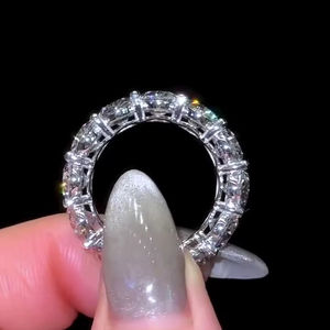 แหวนเพชรโมอีสทรงรีขนาด5x3มม. สายรัดแต่งงานแบบเต็มรูปแบบแหวนซ้อนแบบคลาสสิกเครื่องประดับชุบทองคำขาว - Product Image 5