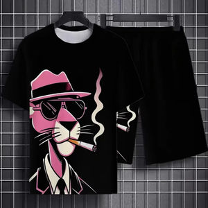 Ensemble t-shirt et short à manches courtes imprimé décontracté pour hommes Collection été extérieur respirant Vêtements de sport pour adultes fitness - Product Image 5