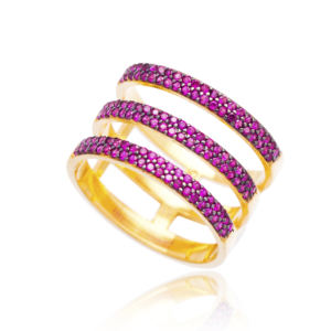 Triple Pave Band Ring Ruby Zircon Stone Élégant En Gros Turc Fabriqué À La Main 925 Bijoux En Argent Sterling - Product Image 1