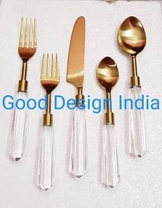 18/10 nuevo diseño 6 uds PVD dorado Tenedor de acero inoxidable de alta calidad cuchillo y cuchara con mango de plástico transparente juego de cubiertos boda - Product Image 6