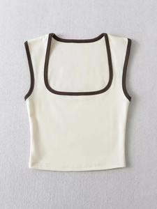 เสื้อแขนกุดลำลองคอเหลี่ยมสีล้วนสำหรับผู้หญิง2024 Y2k - Product Image 4