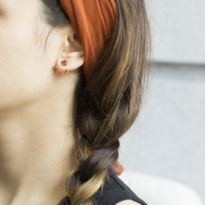 Orange Stone Round Design CZ Geometric Shape Ear <b>Jackets</b> Woman Earrings Turkish Handmade 925 Sterling <b>Silver</b> Jewelry - Product Image 4