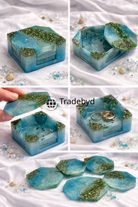 Modern Resin Square Coaster Set Multi-color Luxury Premium Handmade Home <b>Bar</b> Accessories Tradebyd - Product Image 5